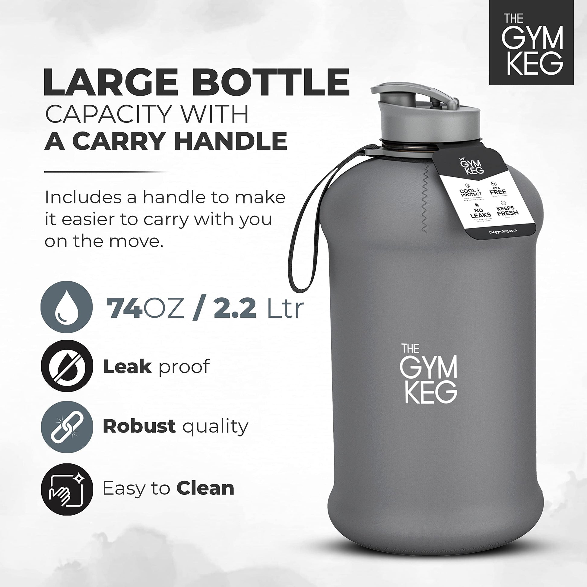 Gym Keg |  Sports Water Bottle 74.4 Fl Oz. (2.2 L) Insulated Half Gallon Carry