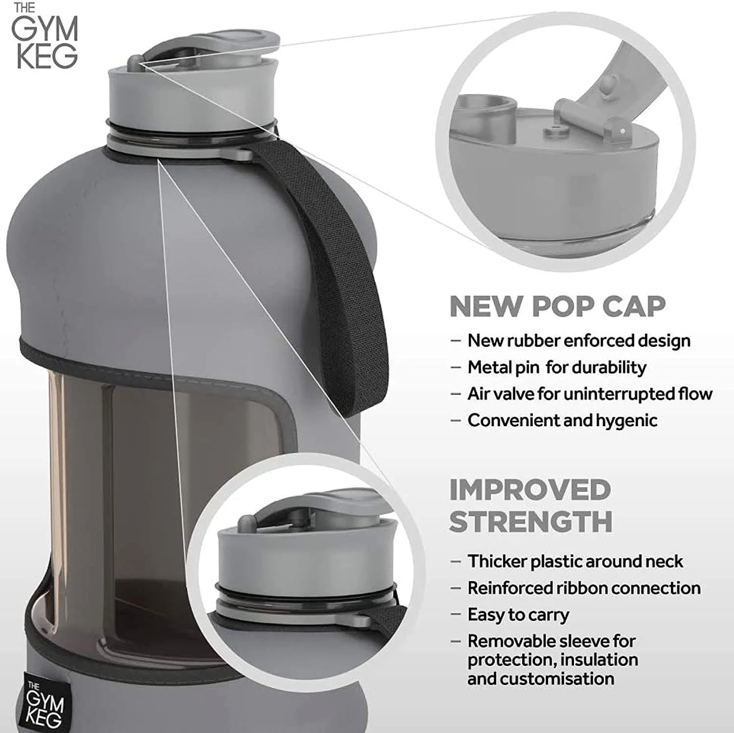 Gym Keg |  Sports Water Bottle 74.4 Fl Oz. (2.2 L) Insulated Half Gallon Carry